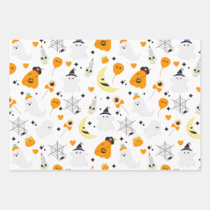 Spooky halloween pink scary ghost pattern wrapping paper sheets