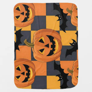 Spooky Halloween Pumpkin and Bat Pattern Baby Blanket