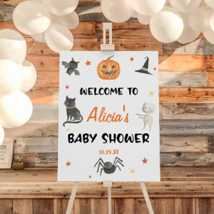 Spooky Halloween Pumpkin Baby Shower Welcome Sign