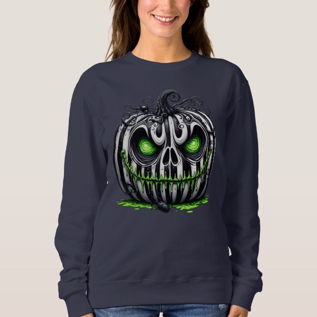 Spooky Halloween Pumpkin Black and White Skeleton  Sweatshirt (Front)