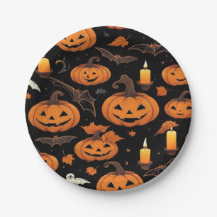 Spooky Halloween Pumpkin Black Paper Plates