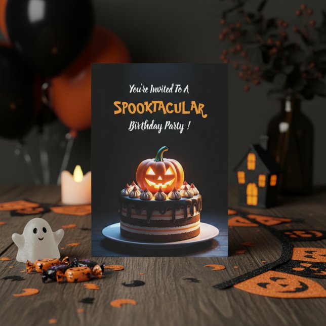 Spooky Halloween Pumpkin Cake Design - Birthday Invitation (Creator Uploaded)