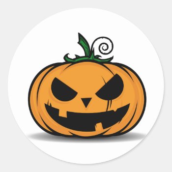 Spooky Halloween Pumpkin Classic Round Sticker by GroovyFinds at Zazzle