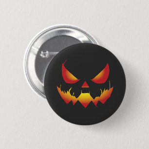 Spooky Halloween pumpkin demon face on fire Button