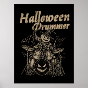 Spooky Halloween Pumpkin Drummer Gift Poster