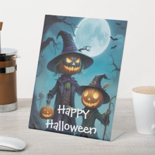 Spooky Halloween Pumpkin Duo Pedestal Sign