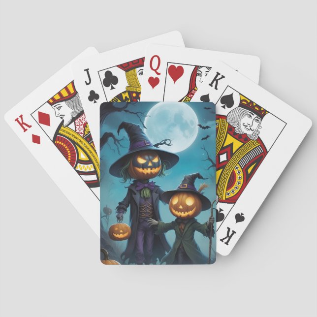 Spooky Halloween Pumpkin Duo Poker Cards (Back)