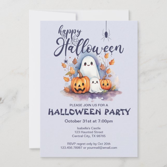 Spooky Halloween Pumpkin Ghost Invitation (Front)