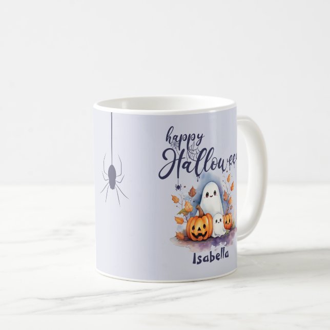 Spooky Halloween Pumpkin Ghost Spider Mug (Front Right)