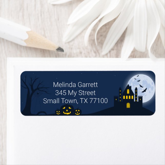 Spooky Halloween Pumpkin Haunted House Label (Insitu)