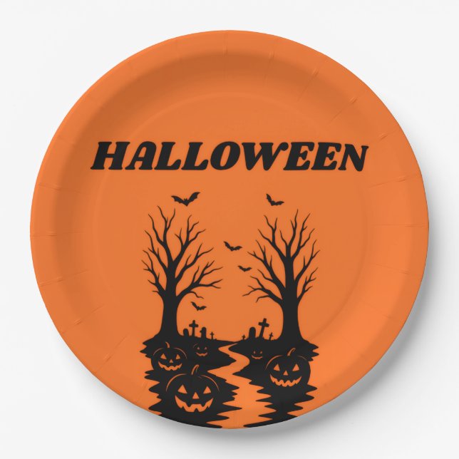 Spooky Halloween Pumpkin Patch Paper Plates (Front)