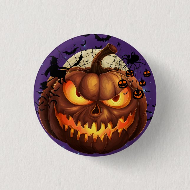 Spooky Halloween Pumpkin Round Badge Button (Front)