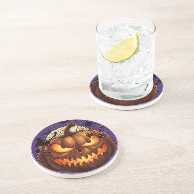 Spooky Halloween Pumpkin Sandstone Drink Coaster  (Side)