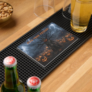 Spooky Halloween Pumpkin Sheriff Cowboy Lightning Bar Mat