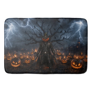 Spooky Halloween Pumpkin Sheriff Cowboy Lightning Bath Mat