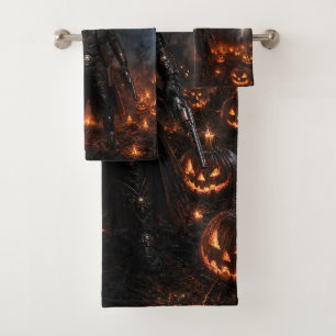 Spooky Halloween Pumpkin Sheriff Cowboy Lightning Bath Towel Set
