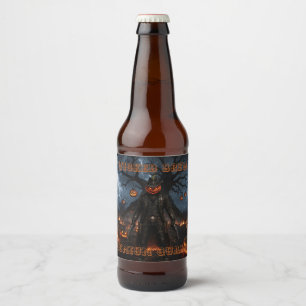 Spooky Halloween Pumpkin Sheriff Cowboy Lightning Beer Bottle Label