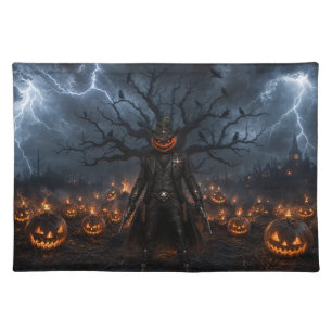 Spooky Halloween Pumpkin Sheriff Cowboy Lightning Cloth Placemat