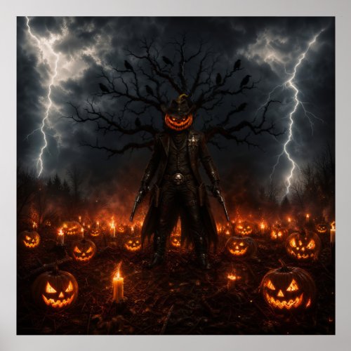 Spooky Halloween Pumpkin Sheriff Cowboy Lightning Holder