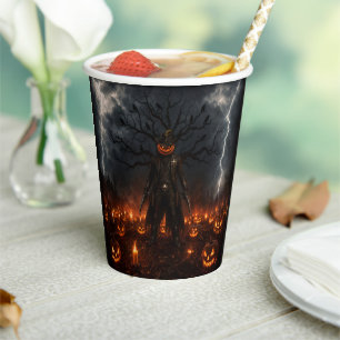 Spooky Halloween Pumpkin Sheriff Cowboy Lightning Paper Cups