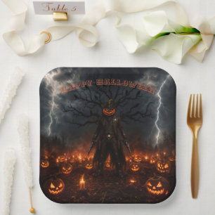 Spooky Halloween Pumpkin Sheriff Cowboy Lightning Paper Plates