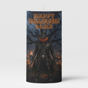 Spooky Halloween Pumpkin Sheriff Cowboy Lightning Pillar Candle