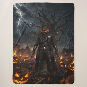 Spooky Halloween Pumpkin Sheriff Cowboy Lightning  Sherpa Blanket