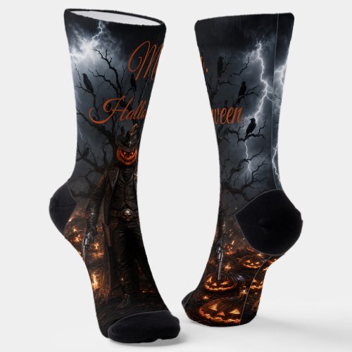Spooky Halloween Pumpkin Sheriff Cowboy Lightning Socks