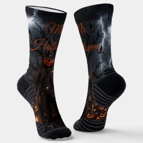 Spooky Halloween Pumpkin Sheriff Cowboy Lightning Socks