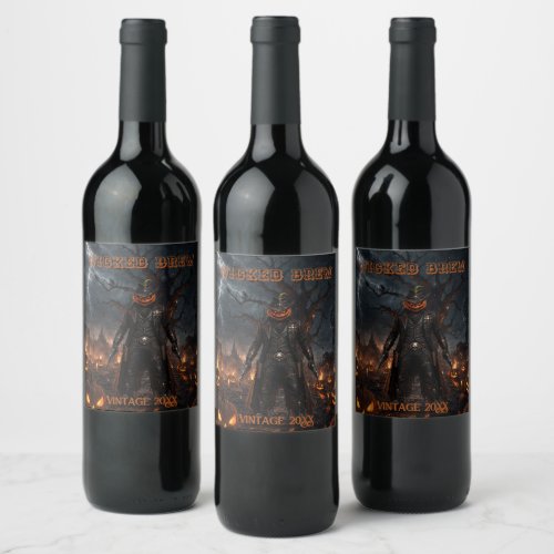 Spooky Halloween Pumpkin Sheriff Cowboy Lightning Wine Label