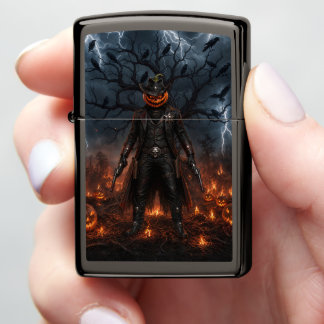 Spooky Halloween Pumpkin Sheriff Cowboy Lightning Zippo Lighter
