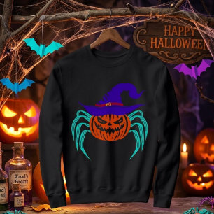 Spooky Halloween Pumpkin Spider And Witch Hat Art Sweatshirt