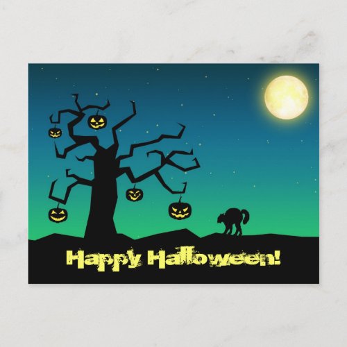 Spooky Halloween Pumpkin Tree _ Postcard