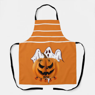 Spooky Halloween Pumpkin with Ghost and Spider Des Apron