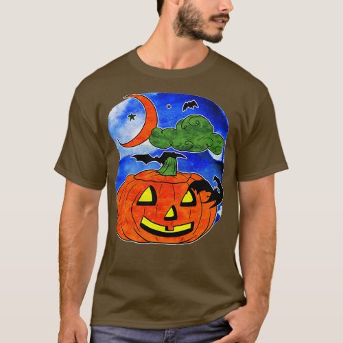 Spooky Halloween Pumpkin witn Bats T_Shirt