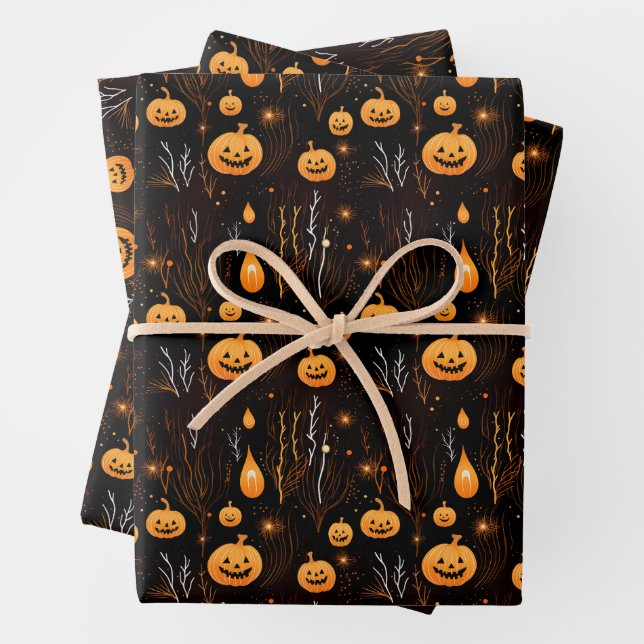 Spooky Halloween Pumpkin Wrapping Paper Sheets (In situ)