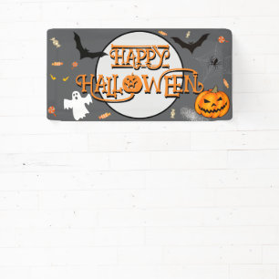 Spooky Halloween pumpkins, bats, ghosts, candies Banner