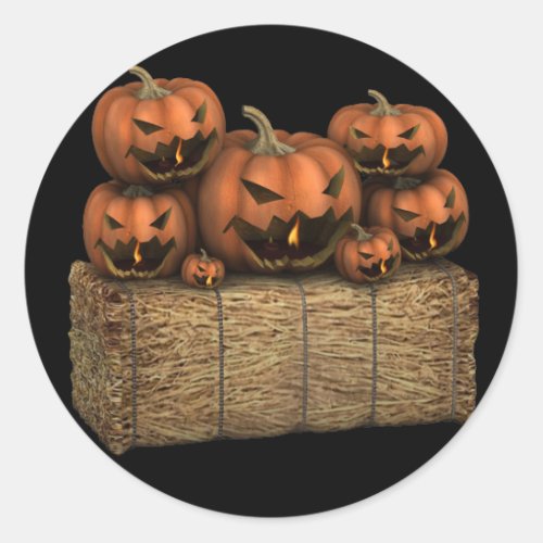 Spooky Halloween Pumpkins Hay Bale Halloween Classic Round Sticker