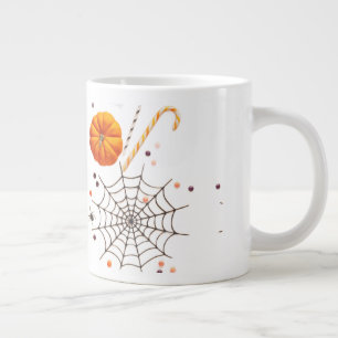 Spooky Halloween Pumpkins, Spider Webs Flying Bats Giant Coffee Mug