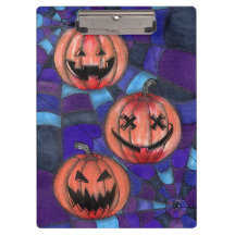 Spooky Halloween Pumpkins Spiderweb Acrylic Clipbo