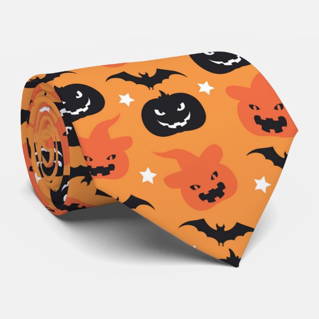 spooky Halloween pumpkins tiled pattern Neck Tie (Rolled)