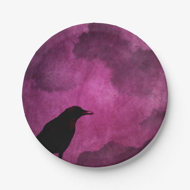Spooky Halloween Raven Prints Paper Plates (Front)