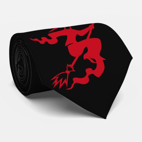 spooky halloween red witch flying broomstick fun tie