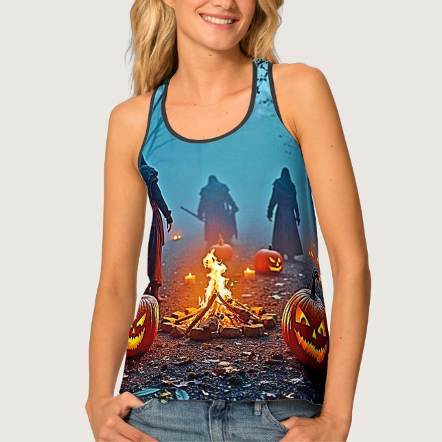 Spooky Halloween Ritual Design Tank Top (Front)