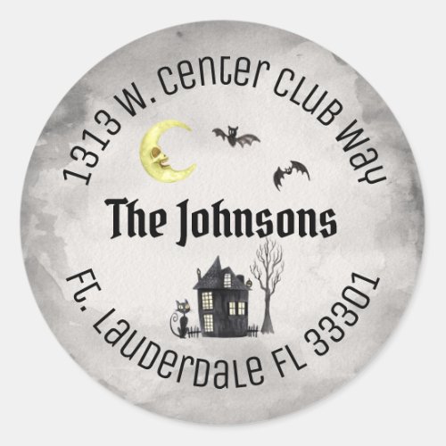 Spooky Halloween Round Black Return Address Labels