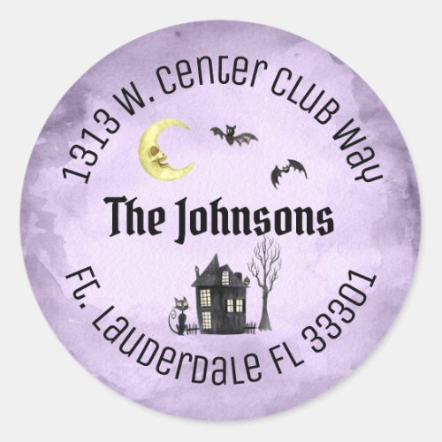 Spooky Halloween Round Purple Address Labels