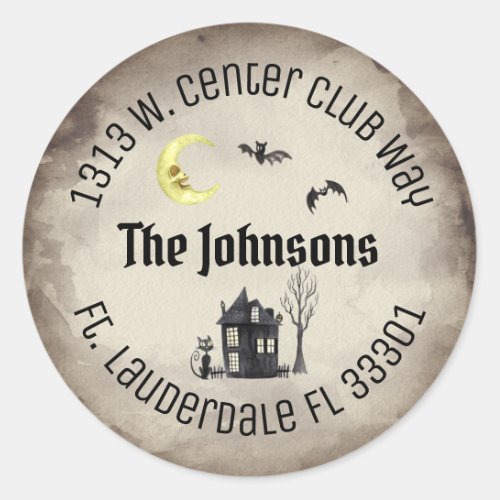 Spooky Halloween Round Sepia Return Address Labels