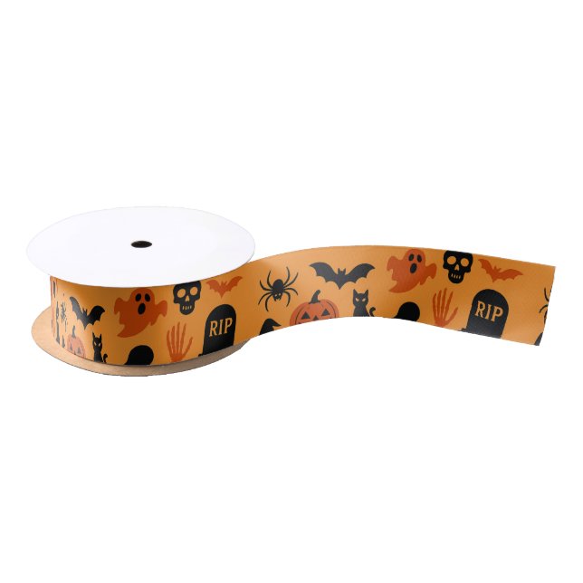 Spooky Halloween Satin Ribbon – Black & Orange (Spool)