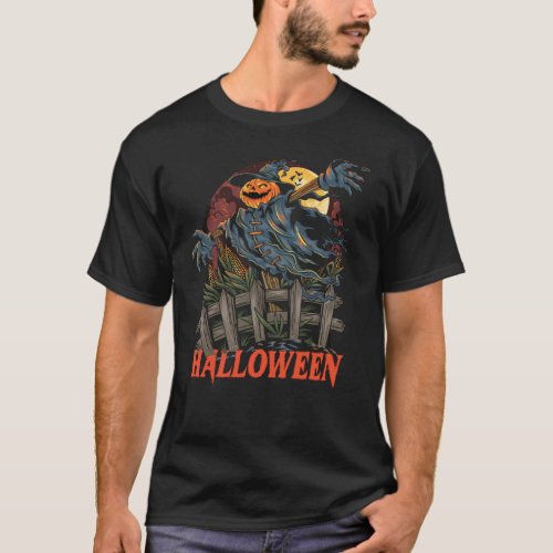 Spooky Halloween Scarecrow Pumpkin T_Shirt