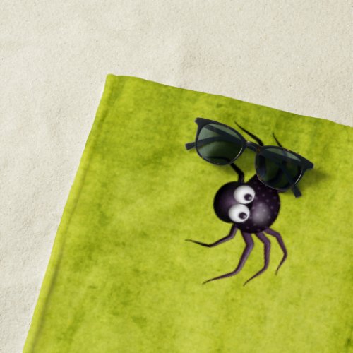 Spooky Halloween scary creepy spider green Beach Towel
